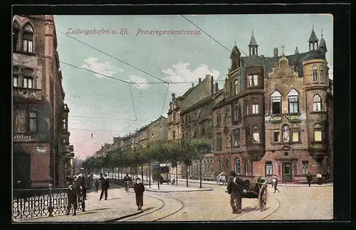 AK Ludwigshafen a. Rh., Prinzregentenstrasse mit Strassenbahn