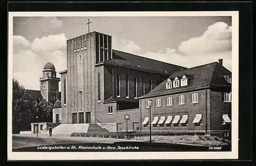 AK Ludwigshafen a. Rh., Rheinschule und Herz Jesukirche