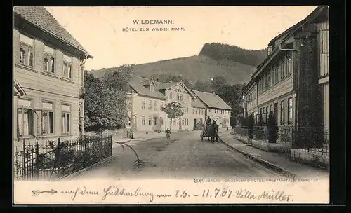 AK Wildemann, Hôtel zum Wilden Mann mit Strassenpartie