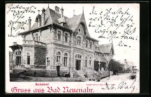 AK Bad Neuenahr, Bahnhof mit Vorplatz