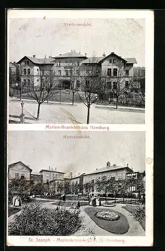 AK Hamburg-Hohenfelde, Marien-Krankenhaus, Vorder- und Hinteransicht
