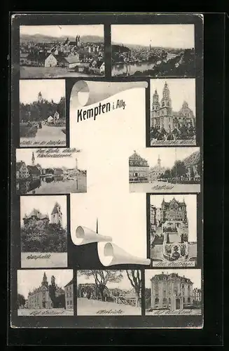 AK Kempten i. Allg., Ortsansicht, Rathaus, Burghalde