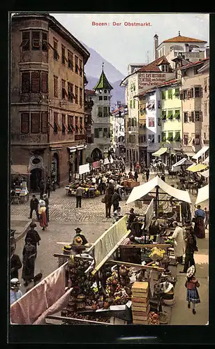 AK Bozen, Der Obstmarkt mit Ständen