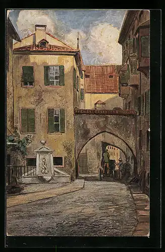 Künstler-AK Bolzano, Via Dr. Streiter