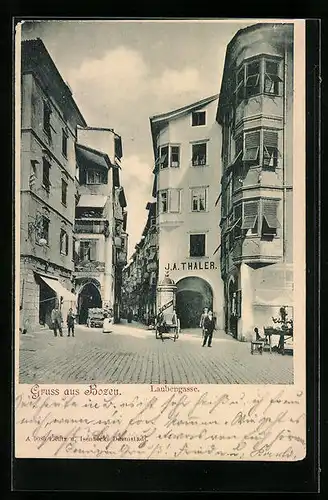 AK Bozen, Laubengasse mit Passanten