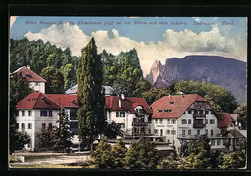 AK Klobenstein am Ritten, Hotel Pension Post mit dem Schlern