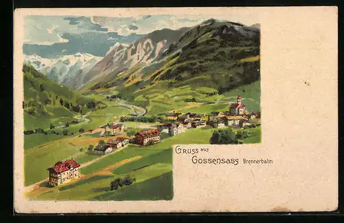 Künstler-AK Gossensass /Brennerbahn, Teilansicht