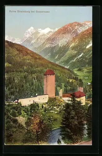 AK Strassberg /Gossensass, Die Burgruine vor Bergpanorama
