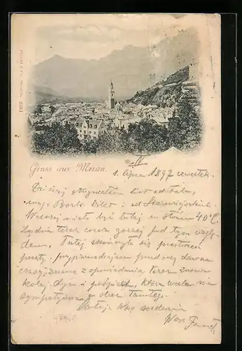 AK Meran, Ortspartie aus der Vogelschau
