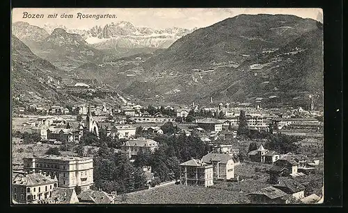 AK Bozen, Panoramablick auf Stadt und Rosengarten