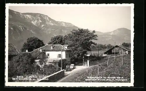 AK Siebeneich b. Bozen, Gasthof Kühn mit Alpenlandschaft