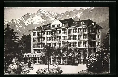 AK Meran, Continental Hotel mit Gebirgspanorama