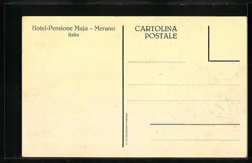 Künstler-AK Meran, Hotel-Pension Maja mit Alpenpanorama