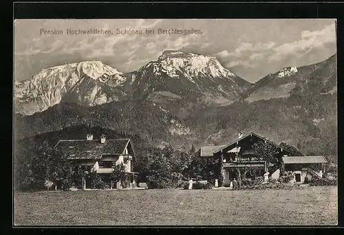 AK Schönau b. Berchtesgaden, Pension Hochwaldlehen mit Bergpanorama