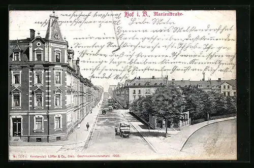 AK Hof i. B., Marienstrasse aus der Vogelschau