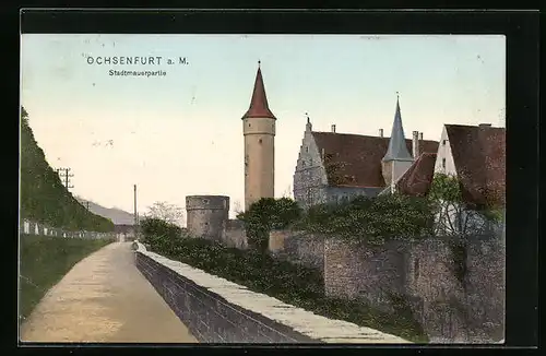 AK Ochsenfurt a. M., Stadtmauerpartie mit Turm