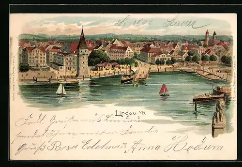 Künstler-AK Lindau i. B., Partie am Hafen