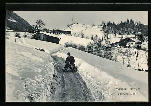 AK Oberaudorf, Schlitten auf der Rodelbahn Hocheck