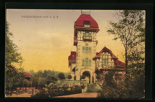 AK Theresienstein /Hof, Fachwerkhaus bei Abendrot