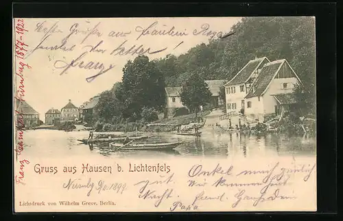 AK Hausen /Lichtenfels, Partie am Ufer mit Booten