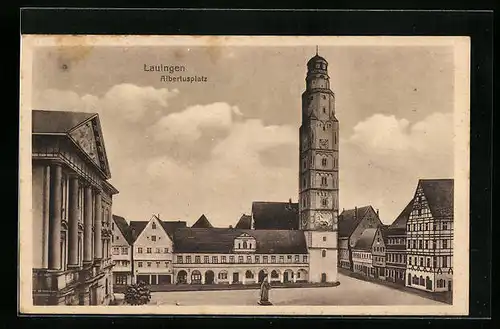 AK Lauingen, Albertusplatz mit Turm