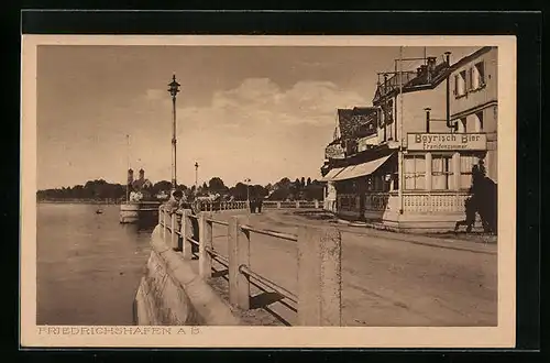 AK Friedrichshafen a. B., Uferpartie mit Pension und Gasthof