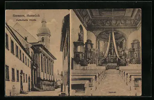 AK Simmern /Hunsr., Katholische Kirche - Aussen- und Innenansicht