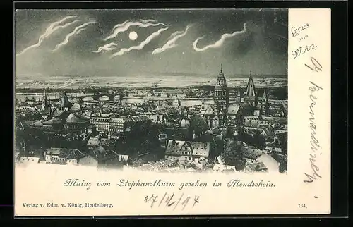 AK Mainz, Teilansicht vom Stephansdom gesehen im Mondschein