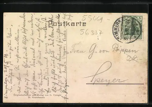 AK Simmern, Teilansicht aus der Vogelschau