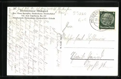 AK Heidesheim-Heidenfahrt, Gasthaus Rheinterrasse Hildegard mit Rheinblick