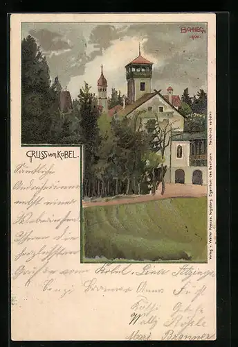 Lithographie Westheim, Burgstall Kobel