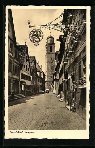 AK Dinkelsbühl, Turmgasse mit Blick auf Turm