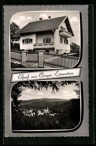 AK Bayer. Eisenstein, Ortsansicht aus der Vogelschau, Haus Franz Zierhut
