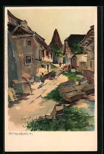 Künstler-AK Rothenburg o. T., Ortspartie