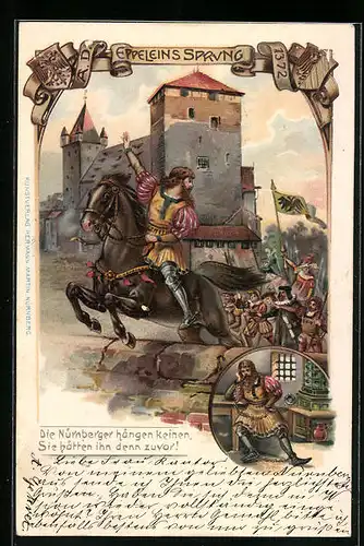 Künstler-AK Nürnberg, Eppeleins Sprung, Im Gefängnis