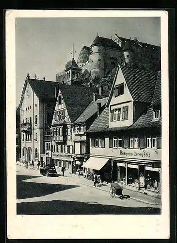 AK Heidenheim /Brenz, Hauptstrasse mit Rathaus und Schloss Hellenstein