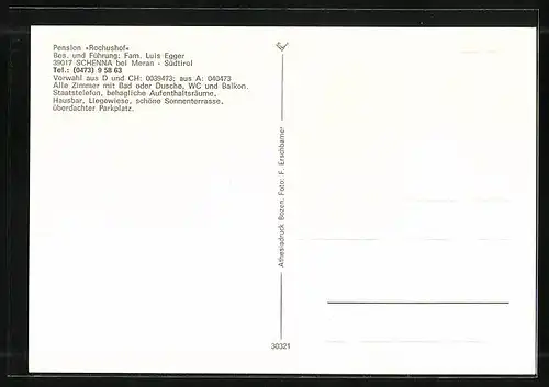 AK Schenna bei Meran, Pension Rochushof, Ortsansicht