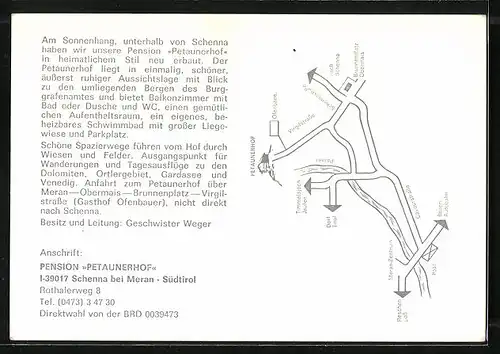 AK Schenna bei Meran, Pension Petaunerhof, Ortsansicht