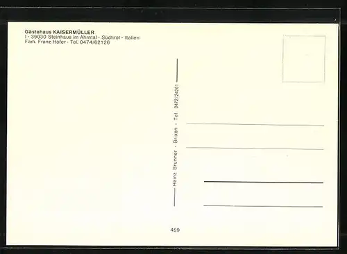 AK Steinhaus /Ahrntal, Gästehaus Kaisermüller mit Handlung Hofer
