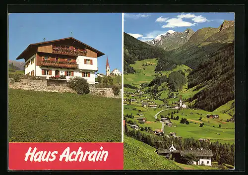 AK St. Jakob /Ahrntal, Pension Haus Achrain, Ortsansicht aus der Vogelschau