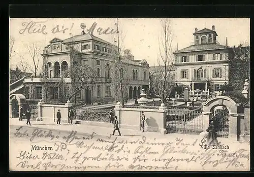 AK München, Strassenpartie mit der Villa Lenbach