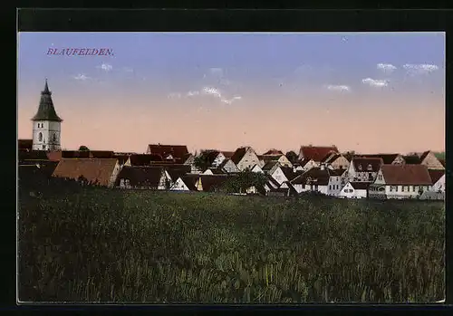 AK Blaufelden, Ortsansicht bei Abendrot