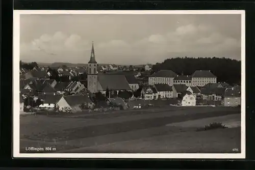 AK Löffingen, Ortspartie mit angrenzendem Feld