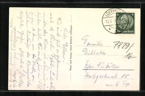 AK Löffingen, Ortspartie mit angrenzendem Feld