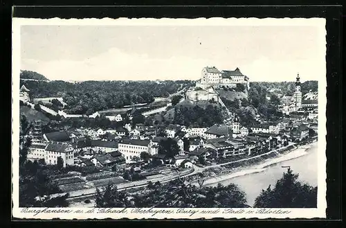 AK Burghausen i. Oberbayern, Burg und Stadt von Südosten