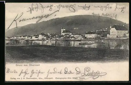 AK Obernzell, Ortsansicht mit Uferpartie