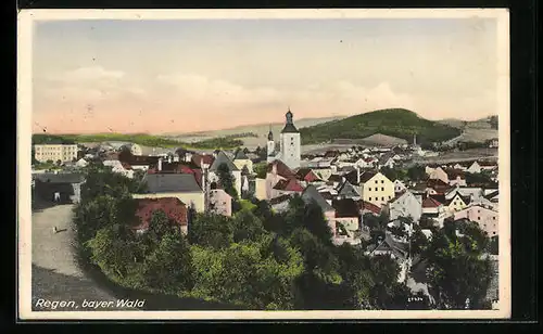 AK Regen i. bayr. Wald, Ortsansicht mit Kirche