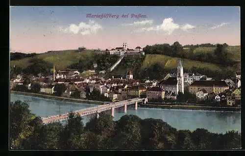 AK Passau, Ortsansicht mit Mariahilfberg