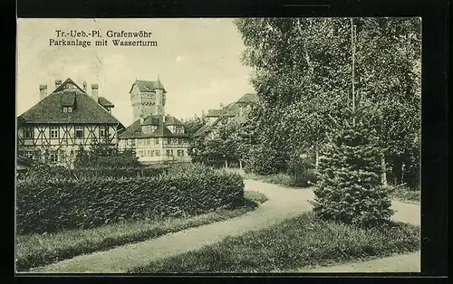 AK Grafenwöhr, Parkanlage mit Wasserturm