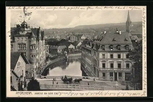 AK Pforzheim, Partie an der Enz mit Hotel Kaiserhof